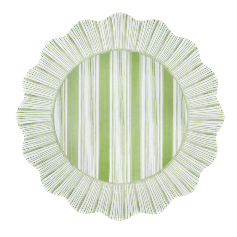 Cabana Stripe Melamine Dinner Plates, Seagrass