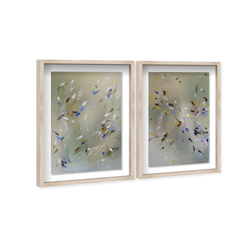 Spontaneous Traces Set Set by Oliver Gal, 62"H x 42"W, Natural Oak Shadowbox