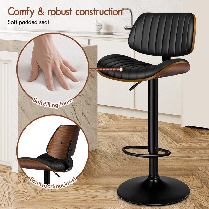 Upholstered Adjustable Height Counter Stool with Solid Wood Frame