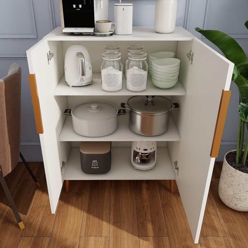Buffet blanc moderne avec poignées dorées pour la cuisine, organisateur de mobilier de salle à manger