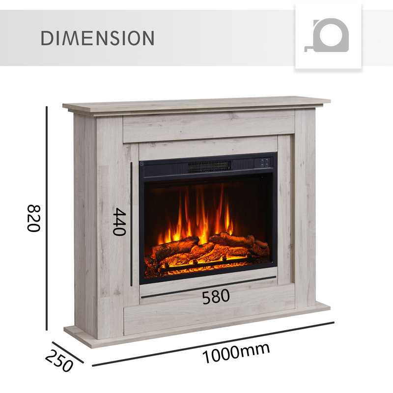 SAVANNAH FLAMEKO Electric Fireplace, 82cm H x 100cm W x 25cm D, Grey Bronx Oak