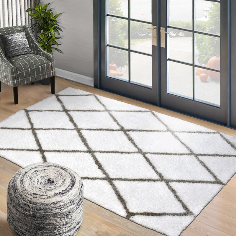 Tapis décoratif à poils longs tissé à plat à la main Adele, Rectangle 7 pi 9 po x 9 pi 9 po