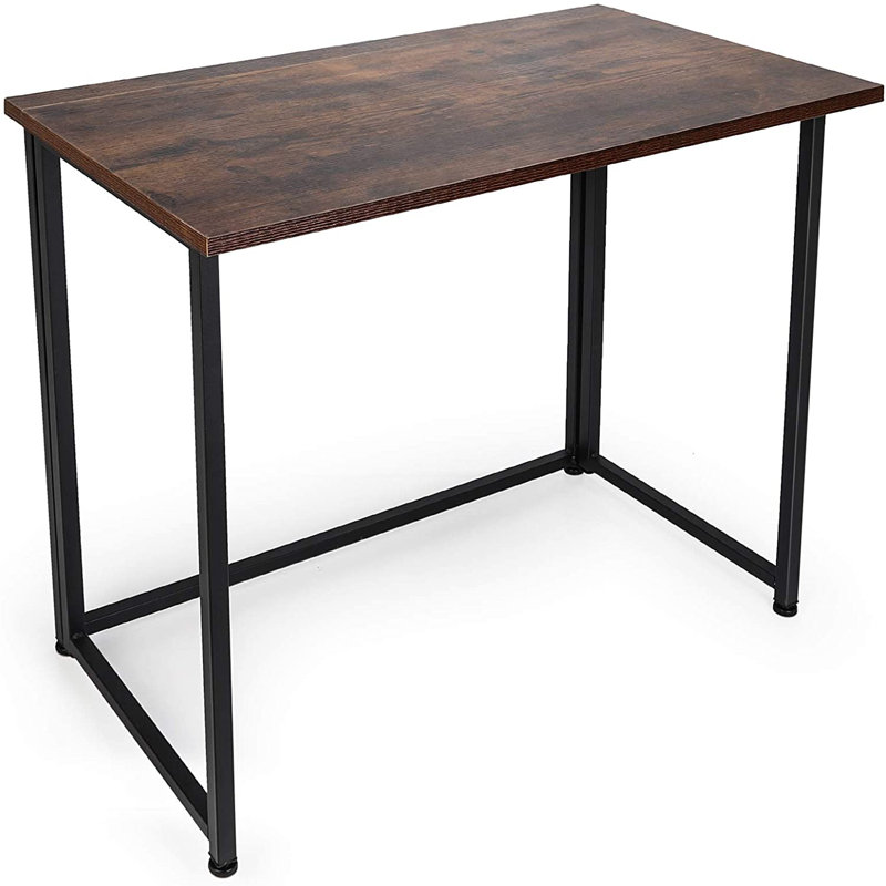 Metal Base Computer Writing Desk, Rustic Brown/Black