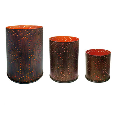 Saguaro Cactus Distressed Metal Cylinder Pillar 3 Piece Candle Holder Set
