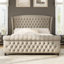 Grand lit-bateau tapissier Dulane en chenille avec tête de lit à oreilles et volutes, crème-1079381580-1079381582