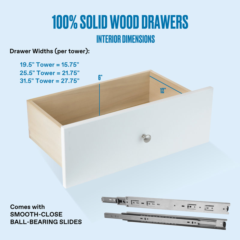 Modular Closets 2 Drawer Shelf Tower for Walk-in Closet System, 71.25" H x 31.5" W x 14" D