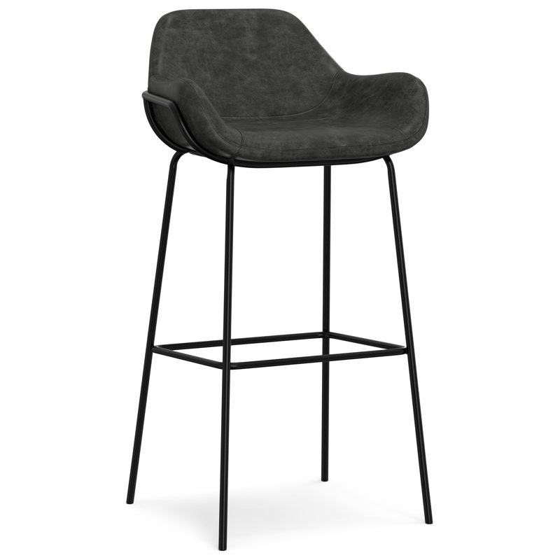 Mira Distressed Slate Grey Faux Leather Bar Stool with Metal Frame