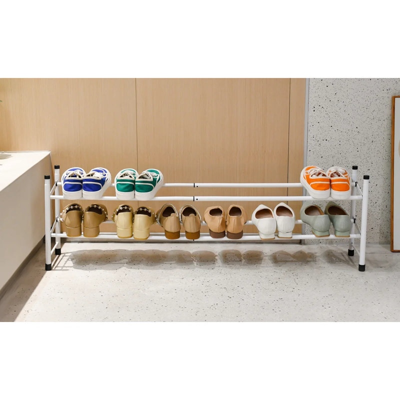 Silver - 2-Tier Expandable Shoe Rack, White