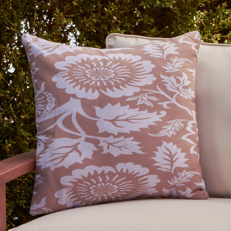 Purple and White Floral Polyester Outdoor Throw Pillow Set
