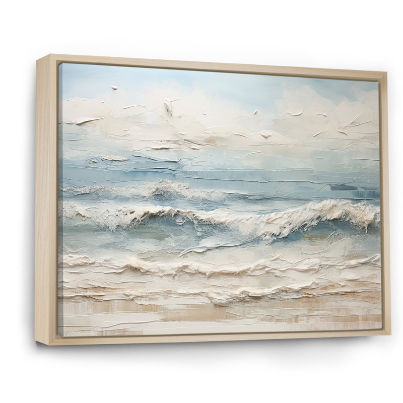 Peinture de plage côtière beige et bleue - Reproductions encadrées de plage côtière, H 24 po x l 32 po, Naturel