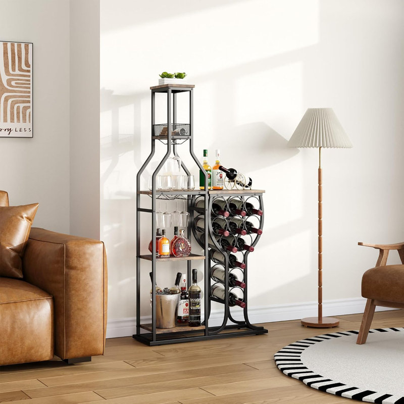 5-Tier Freestanding Wine Rack with RGB LED Light Metal Frame Glass Holder Home Bar Storage Shelf