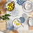 Family dining party blue gray table flag