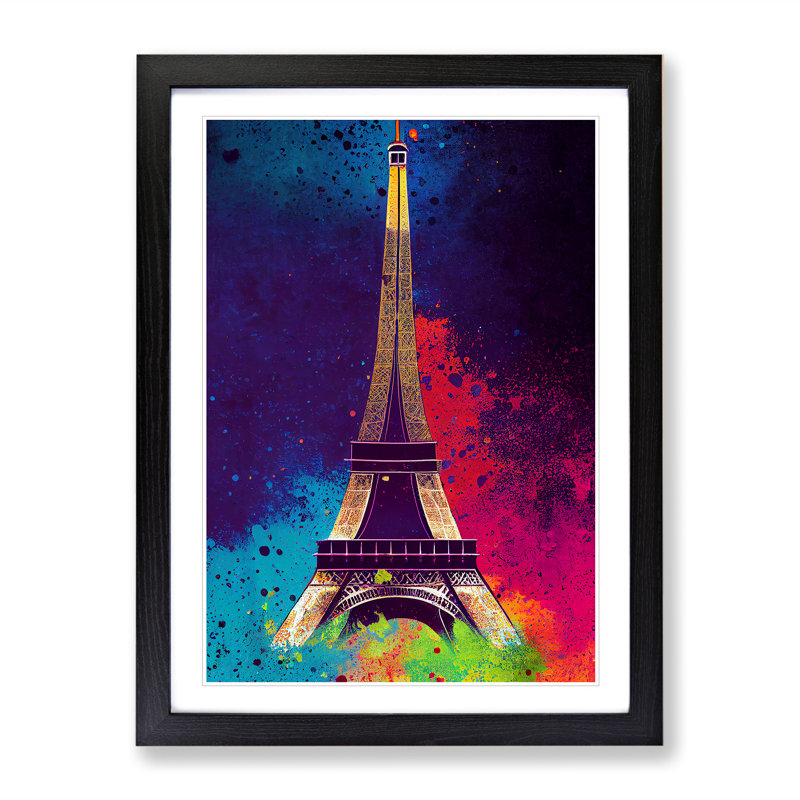 Eiffel Tower Paint Splash No.5 - Single Picture Frame Print, Black, 34cm H x 25cm W x 2cm D