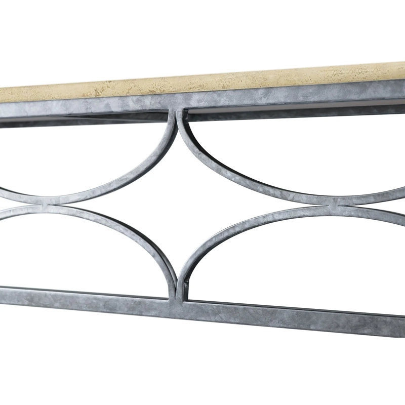 Diamond Console Table, Royal Silver, Lite Travertine