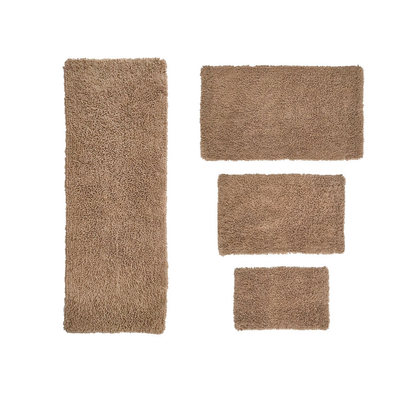 Tapis de bain 100% coton lavable à la machine Fantasia (ensemble de 4), Lin