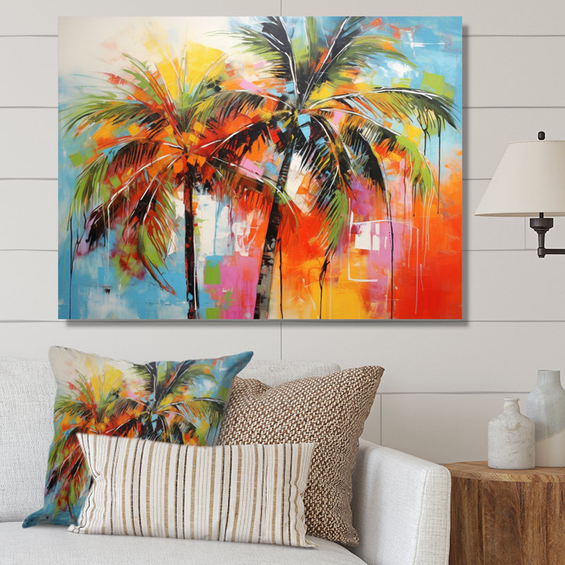 «Popart Palm Trees I», reproduction d'art sur toile Palm Trees, H 34 po x l 44 po x P 1,5 po, Toile tendue
