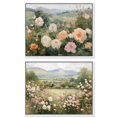Blush Pink Bedroom Botanicals Canvas Wall Decor Set of 2 by Art Remedy, White Frame, 20 x 16