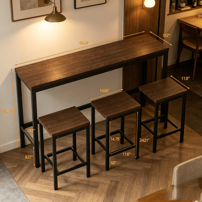 Ensemble de table de salle à manger longue avec 3 tabourets, Dark Brown