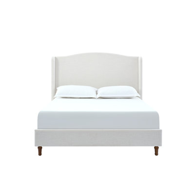 Hannah Upholstered Wingback Bed Size Queen / Tall 54" Headboard Upholstered Queen Bed / Premium Textured Canvas Chenille Look Ivory / Minimalist Designs / No Box Spring Needed / Easy Assembly / Queen