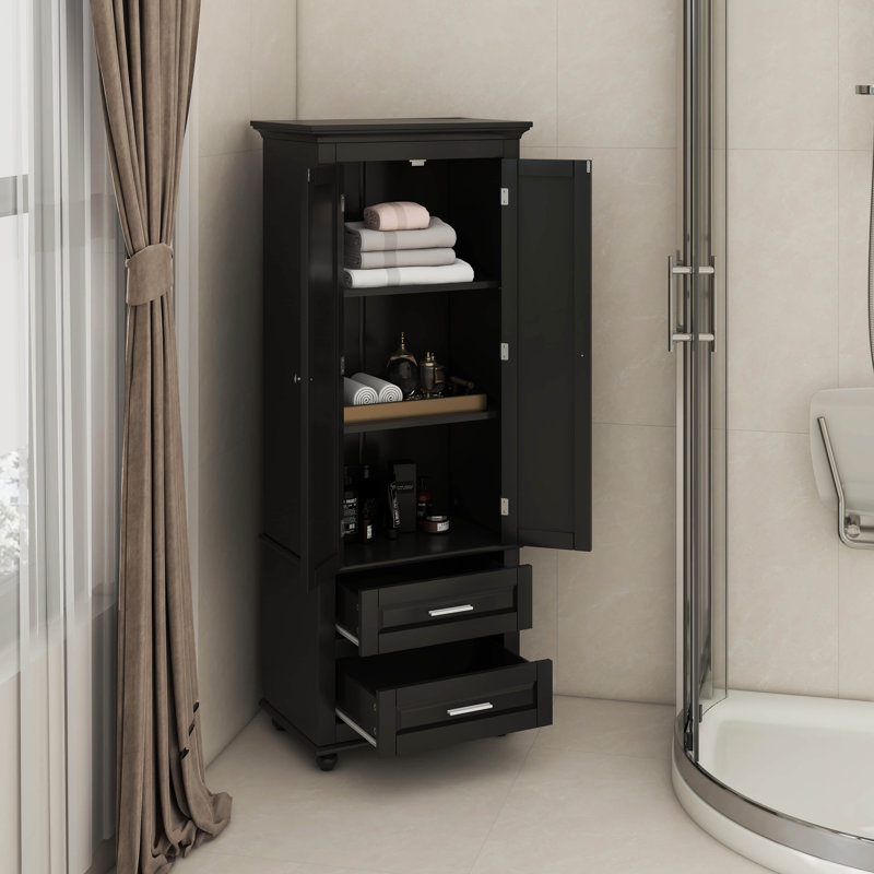 Armoire de rangement autoportante pour salle de bain avec 2 portes et 2 tiroirs
