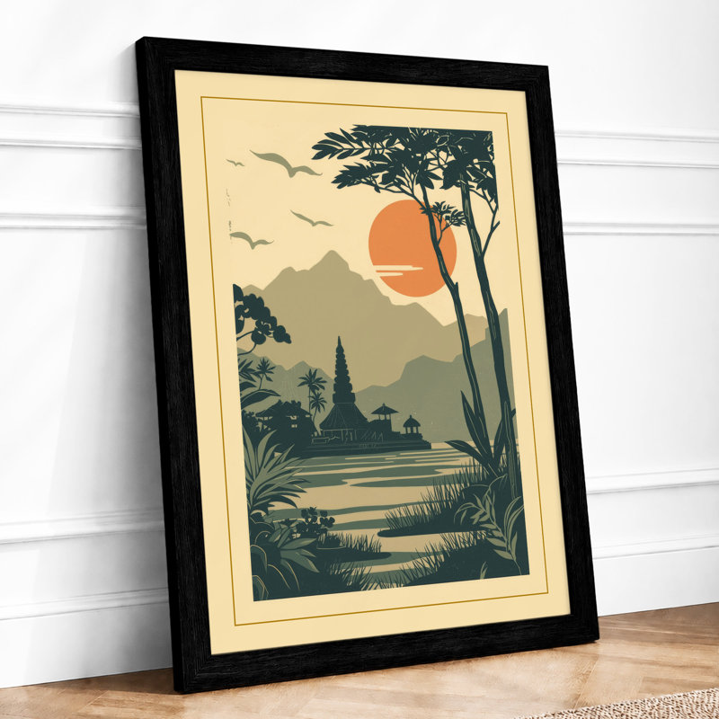 Mountains at Sunrise Japandi - Framed Print, A2 - 59.4 x 42.0 cm, Black