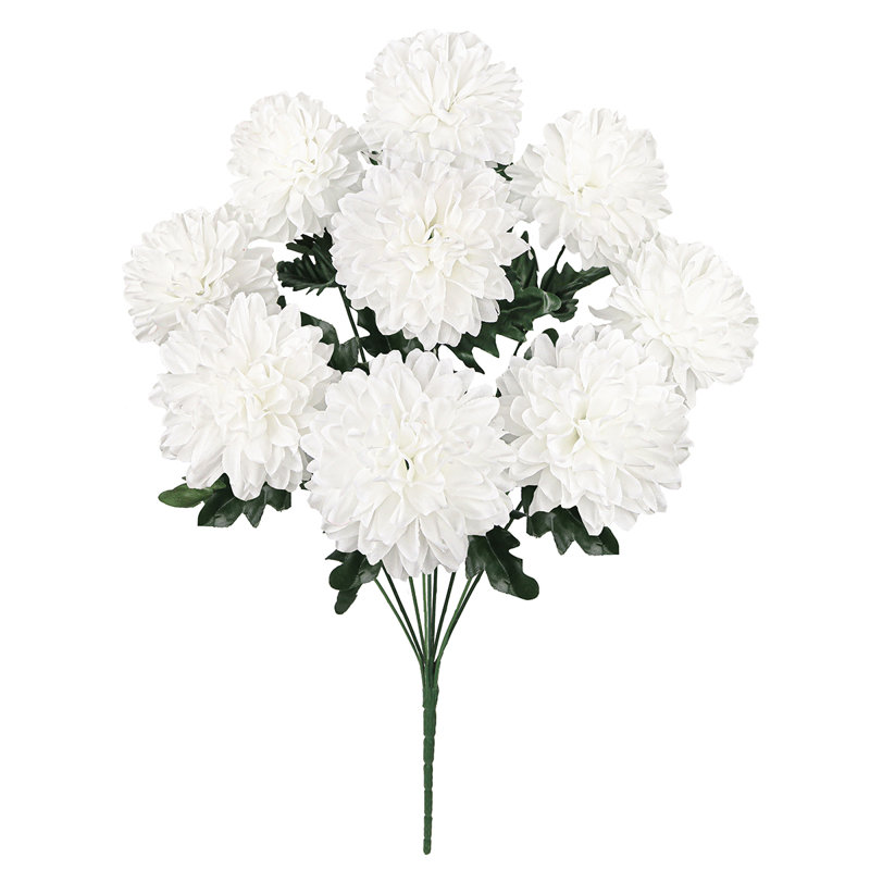 Artificial Ball Mum Pom Pom Flower Bush, White