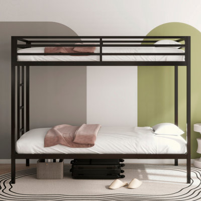 Twin over Twin Metal Bunk Bed - Sturdy Black Frame with Ladder & Guardrails, Easy Climbing for Kids & Adults Bedroom