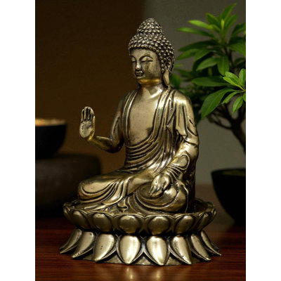Statue de petit Bouddha sur lotus 4 pouces en laiton Abhaya Mudra