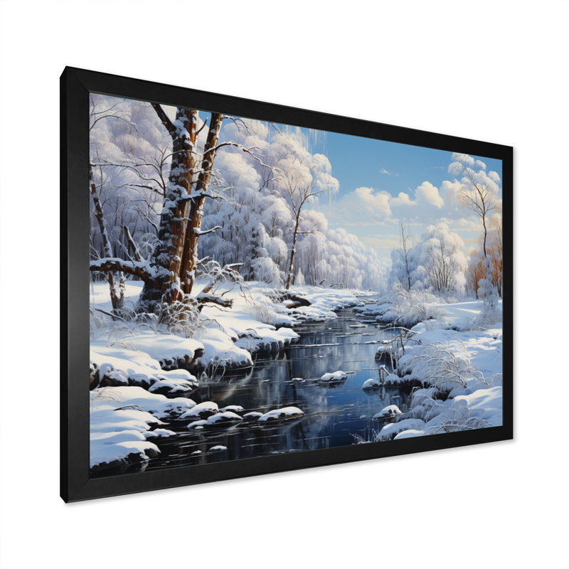 «Winter Snowy Serenity I - Winter Landscape», art mural, Cadre noir, H 34 po x l 44 po x P 1,5 po