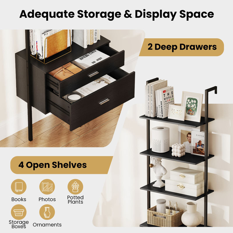 184cm H x 60cm W Metal Ladder Bookcase