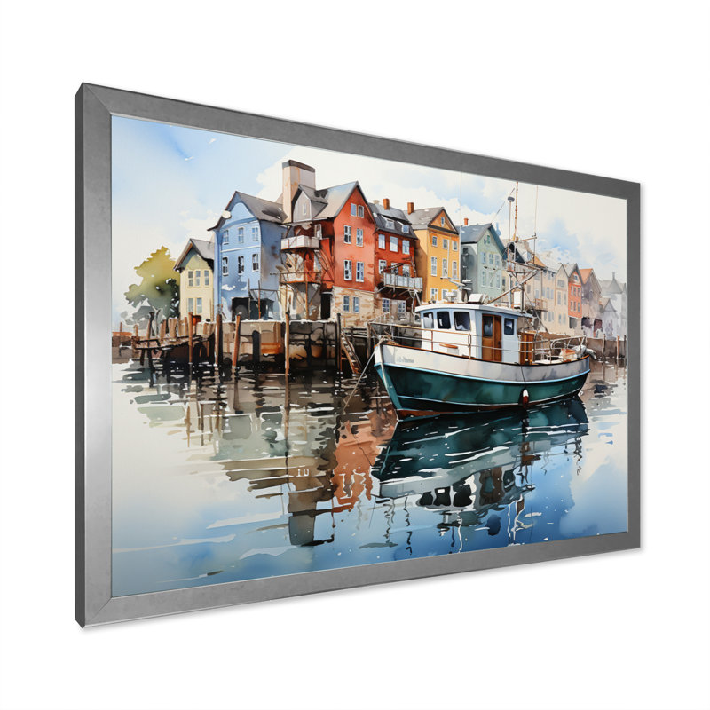 Port Port Reflections XVII sur toile, H 24 po x l 32 po x P 1 po, Cadre photo argenté