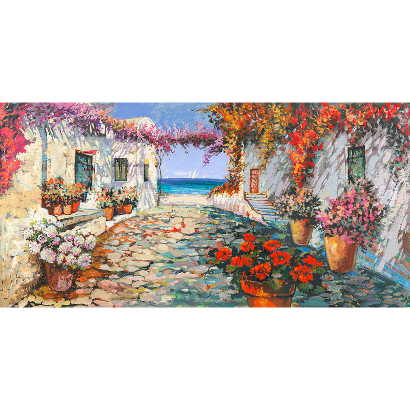 Mediterranean Afternoon by Luigi Florio - No Frame Painting on Canvas, 35cm H x 70cm W x 4cm D