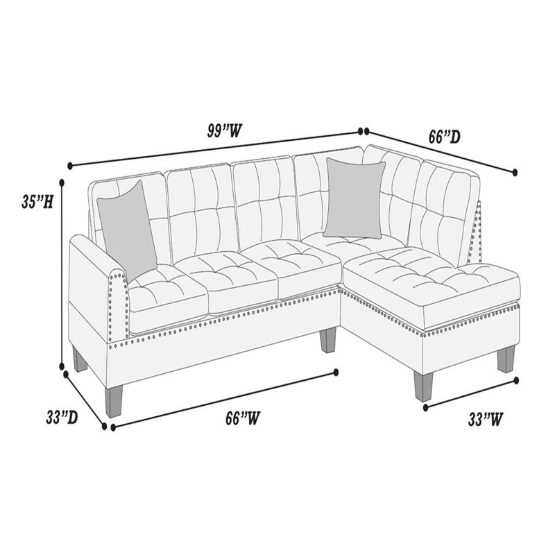 Ensemble de canapé modulaire 2 pièces Living Room Furniture, Tissu ton champignon, H 35 po x l 99 po x P 66 po