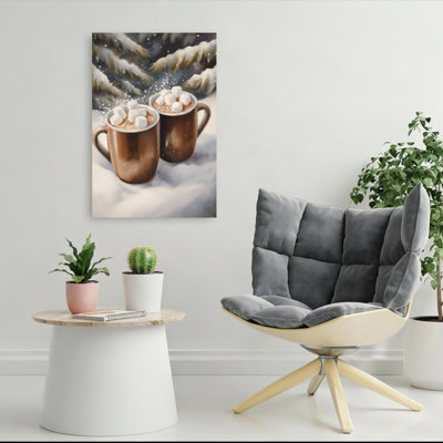 Cozy Winter, chocolat chaud, abstrait, pin contemporain, nature, art mural