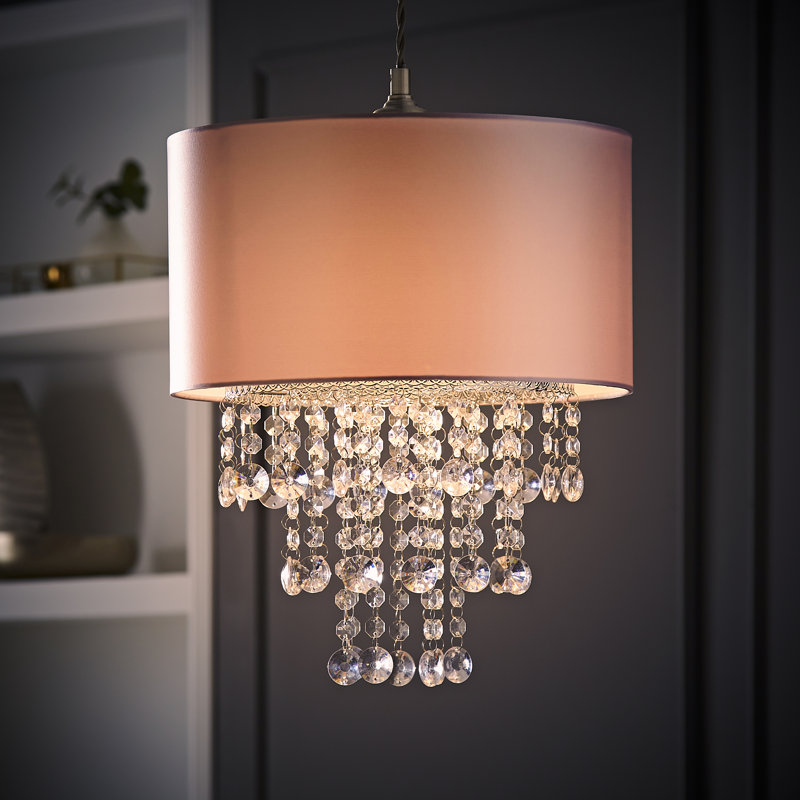Jesmond 35 cm H Drum Cotton Pendant Shade ( Clip On ) in Pink