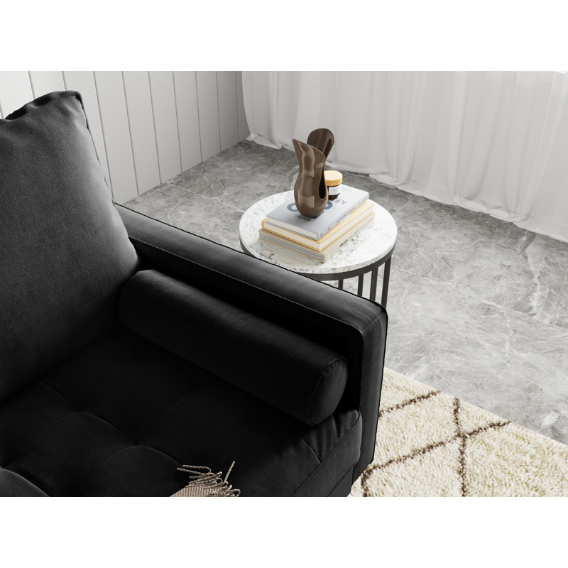 Maeesha 70" Velvet Square Arm Sofa, Black Velvet