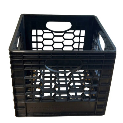 Heavy-Duty Black Milk Crates for Storage, Organization, & More - Versatile & Durable Stackable