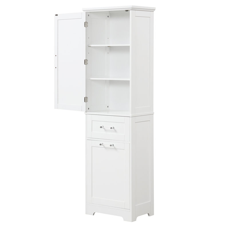 Tall Bathroom Storage Cabinet, Freestanding Storage Cabinet with Two Different Size Drawers and Adjustable Shelf, White