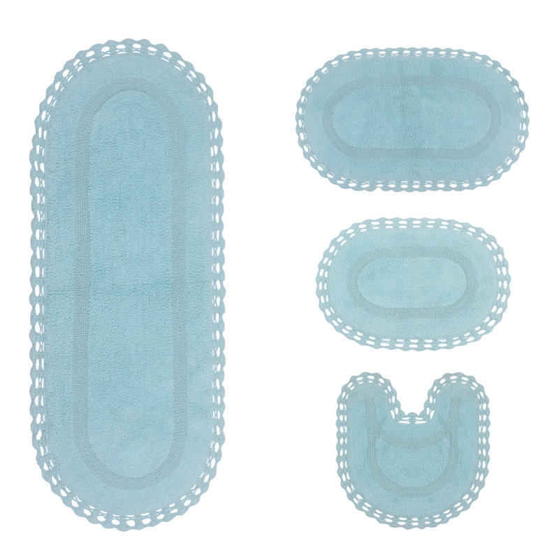 Tapis de bain réversible 100% coton lavable à la machine Hampton (ensemble de 4), Aigue-marine
