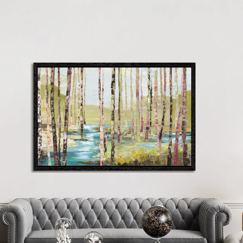 Group Of Birch by Allison Pearce - Painting on Canvas, 152.5 cm H x 101.5 cm W, Black Framed Canvas