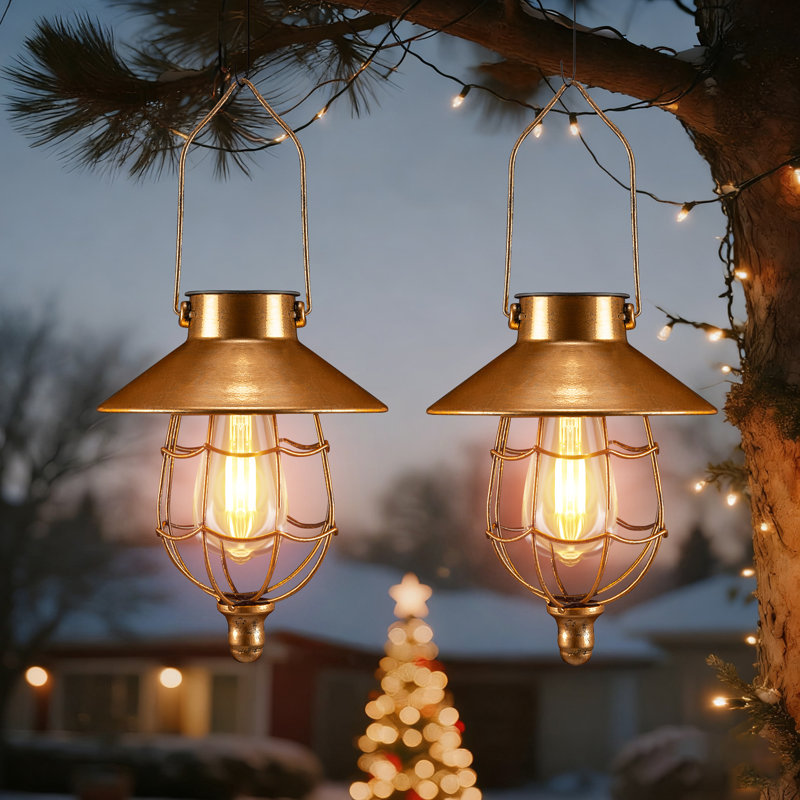 15" Solar Lantern Outdoor Hanging Light, Brown