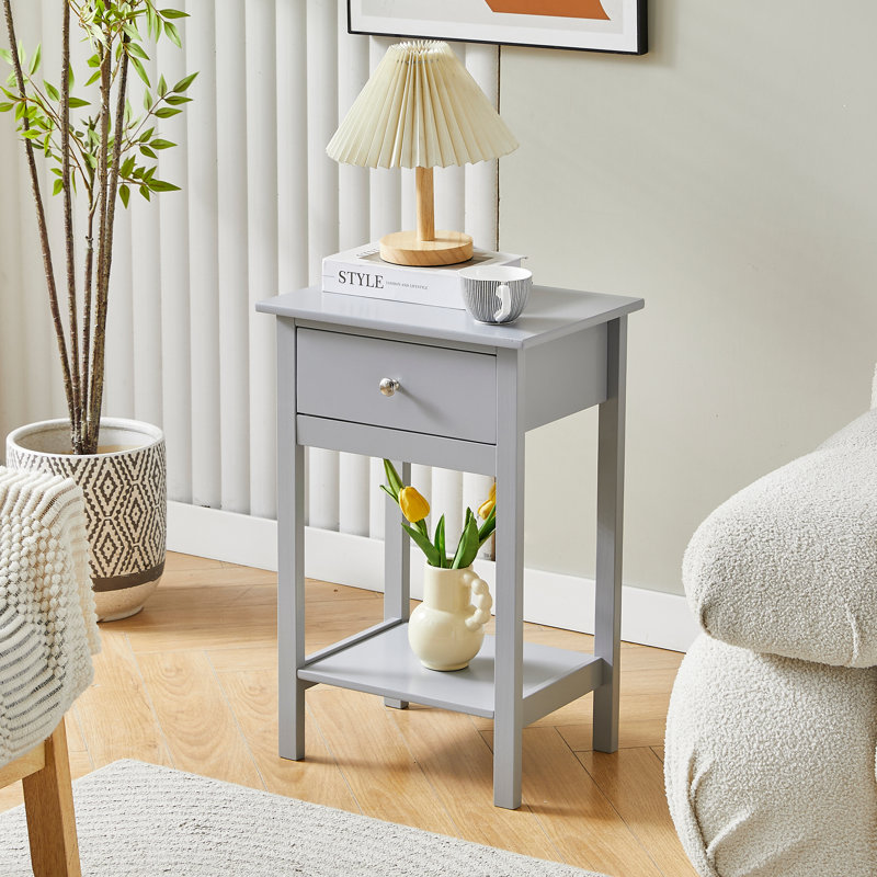 Set of 2 Wooden Bedside Table with large Open Shelf and Drawer – Arlo by, Grey
