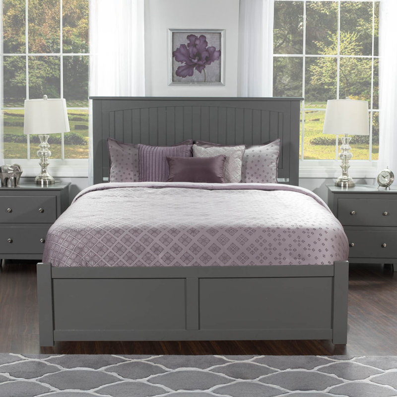 Kindig Solid Wood Storage Platform Bed with Panel Footboard and Storage Drawers, Gray, King