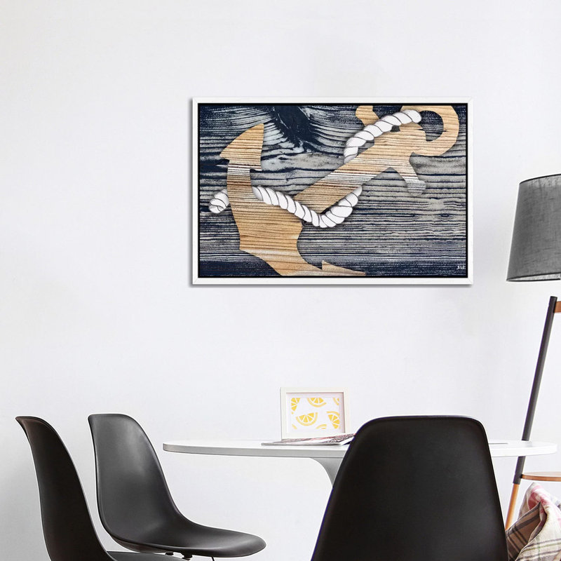 The Gold Sea Anchor 1 Piece Floater Frame Wall Art on Canvas, 101.6 cm H x 66.04 cm W, White