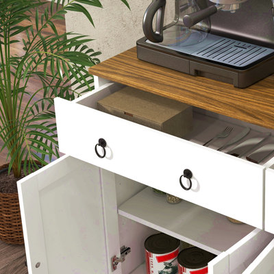 Buffet, armoire à buffet avec 2 tiroirs, 2 armoires de rangement, 4 portes de style grange et tablettes réglables, table de ferme avec rangement
