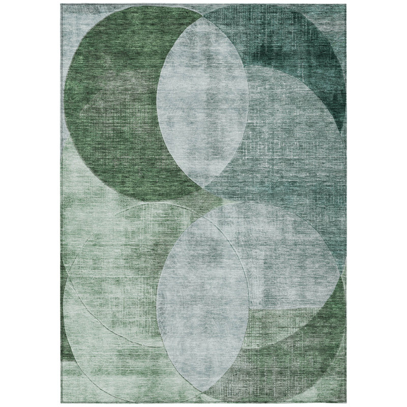 Tapis extérieur lavable à motif géométrique vert menthe et vert fougère 3 pi x 5 pi