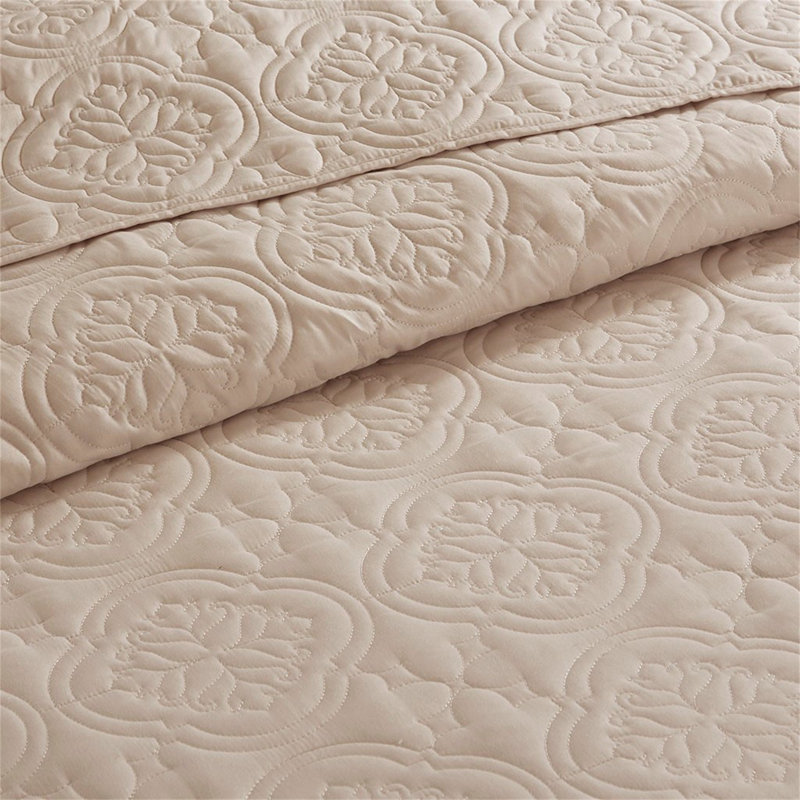 3 Piece Reversible Bedspread Set Khaki, Full/Queen Coverlet + 2 Shams