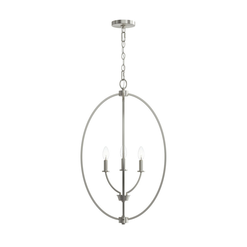 Jheni Three-Light Brushed Nickel Foyer Pendant, Brushed Nickel