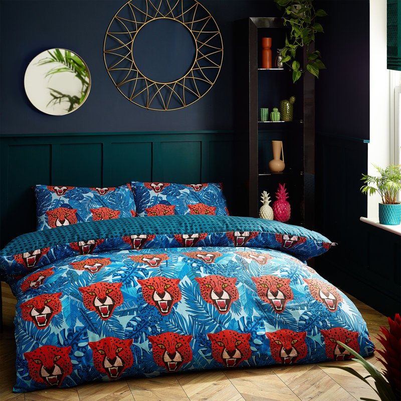 Cotton Blend Floral Duvet Cover Set with Pillowcases Included, Blue, Double Duvet Cover + 2 Standard Pillowcases