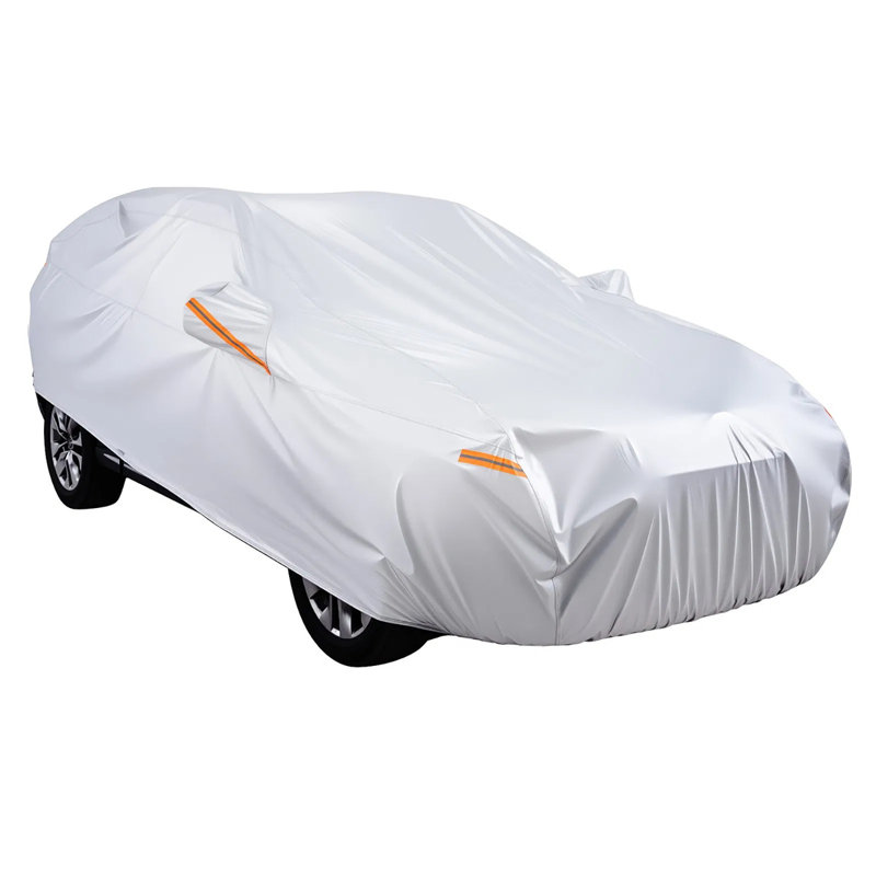 Silver Full Car Cover, Polyester All Weather Automotive Cover Category, Uv Protection Windproof Elastic Hem, Storage Bag Outdoor Indoor